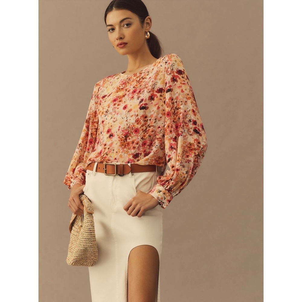 Anthropologie Favorite Daughter The Faye Shirt‎ Size 2 Pink Floral Long Sleeve